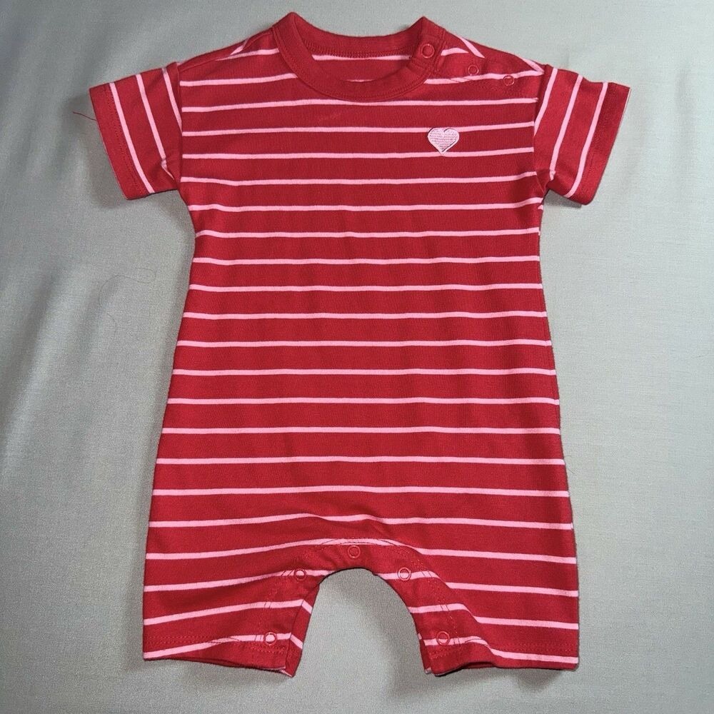 NWOT BABY CAT & JACK VALENTINES DAY STRIPED ROMPER OUTFIT SIZE 3-6 MONTHS